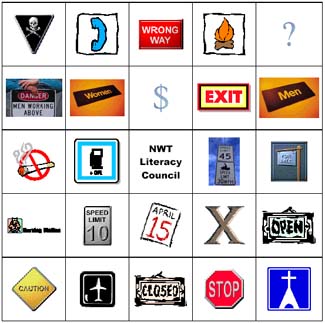 graphic - a page of Signs and Symbols Bingo game