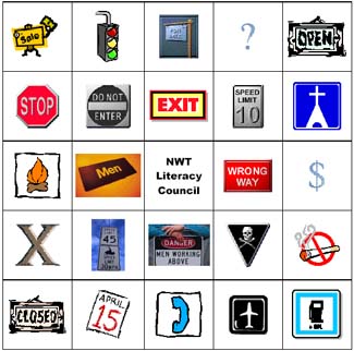 graphic - a page of Signs and Symbols Bingo game