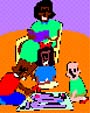 graphic - drawing of a woman and three children