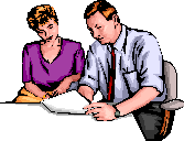 graphic - woman and man sitting at a table