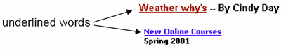 example showing underlined words: “Weather why's” and “New Online Courses”