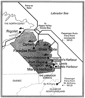 graphic of a map of the South Coast of Labrador