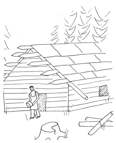 Illustration of Ryan alone at the lumber camp