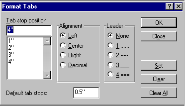 Format tabs screen capture