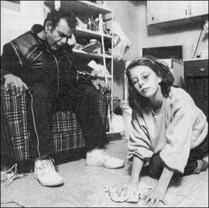 Girl scrubbing floor