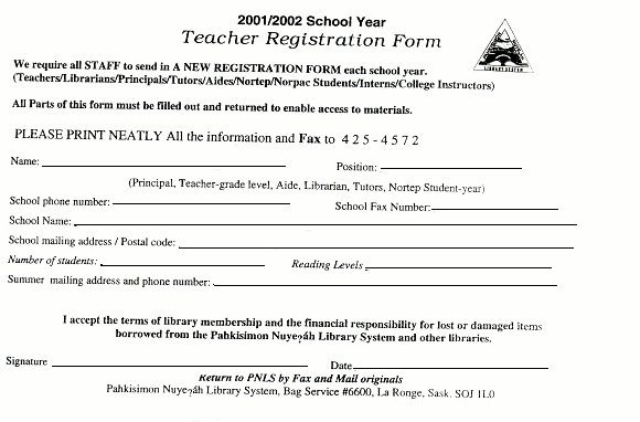 graphic: 2001/2002 School Year - Teacher Registration Form.