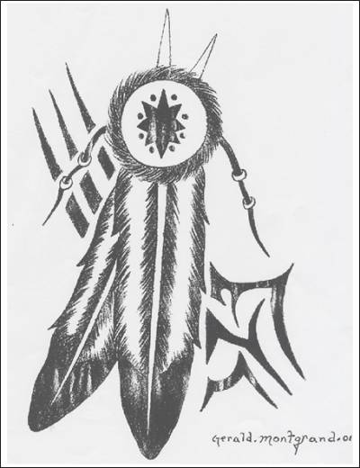 graphic: A drawing of two feathers with an abstract behind it.