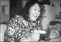 Louisa uses this ulu to propare sealskins