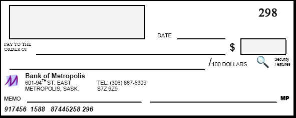 Example of a blank cheque