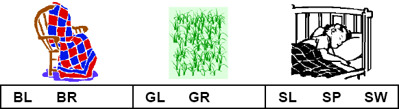 Learner has to circle the initial cluster of the words blanket, grops and sleeping.