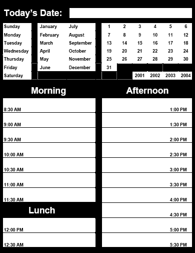 Daytime schedule worksheet