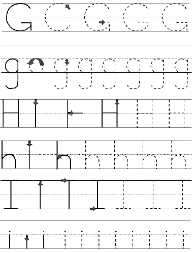 Tracing sheet for the letter G, H and I