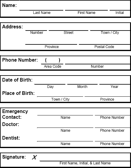 Personal Information Worksheet