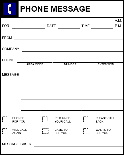 Example of a phone message worksheet