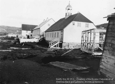 Early Moravian church, courtesy of the Rooms Corporation of Newfoundland and Labrador, Provincial Archives