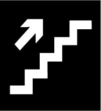 an arrow pointing to the top of a flet of stairs