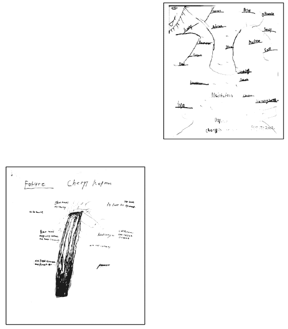 Hand drawing of Cheryl Kelman's two trees depicting Present and Future displays