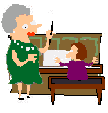 graphic of lady teaching a man how to play piano