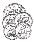 graphic of a quarter, two penny and two dime