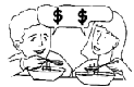 graphic of People talking about money while they are eating.