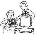graphic of a couple at a restaurant, and the man is paying the waiter