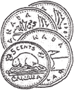 graphic of a loonie, a nickel and two quarter