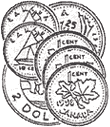 graphic of a toonie, a quarter, 2 dime, and three penny