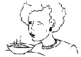 graphic of a person blowing on her soup to make it cooler