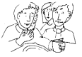 graphic of a person smoking while other people eat.