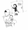 graphic of an Husband staying home with the children when his wive work.