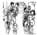 graphic of a party where the men and the women are on differents side of the room