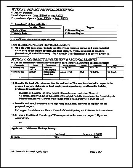 continuation of a Scientific Research Licence Application form