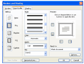 Borders and Shading options