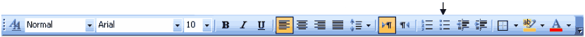 Formatting toolbar indicating Bullets button