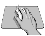 A hand left-clicking a computer mouse.