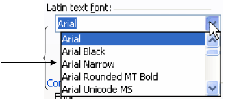 latin text font menu