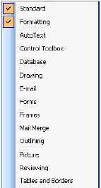 Toolbar drop down menu