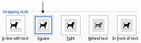 Wrapping style options in the Format Picture - Layout tab