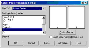 select page numbering format 