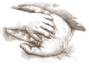 An adult hand holding a child's hand