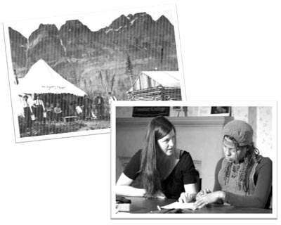 Frontier College Reading Tent and a Frontier College tutor with a student