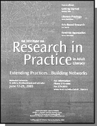 Graphic: the front cover of the pamphlet for the "Institute on Research in Practice in Adult Literacy"