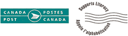 Graphic: the canada post logo beside a "Supports Literacy" logo