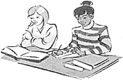 graphic image of two girls working at desk