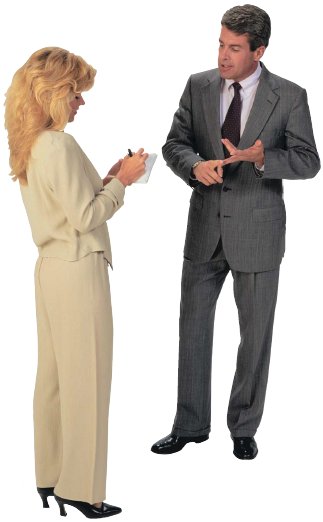 A man and woman talking