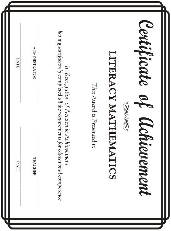 Certificate of Achievement - Literacy Mathematics