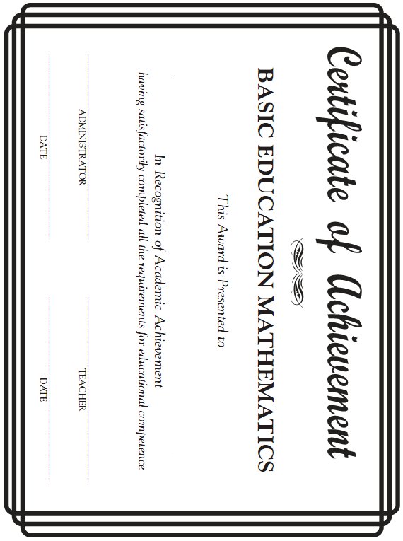 Certificate of Achievement - Basic Education Mathematics
