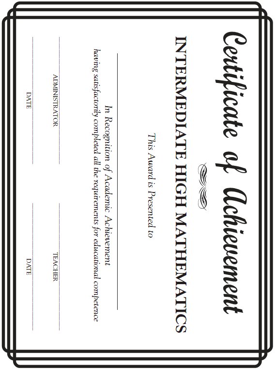 Certificate of Achievement - Intermediate High Mathematics