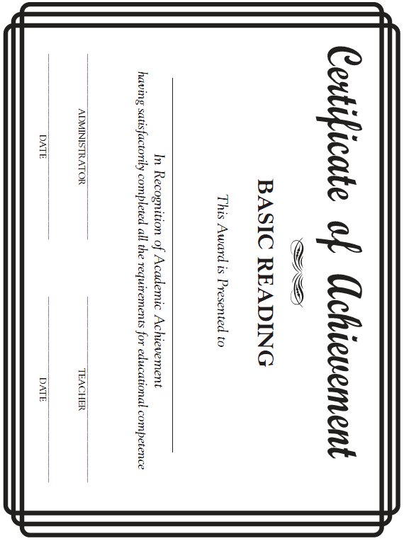 Certificate of Achievement - Basic Reading