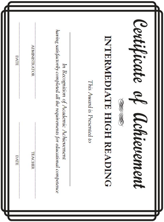 Certificate of Achievement - Intermediate High Reading